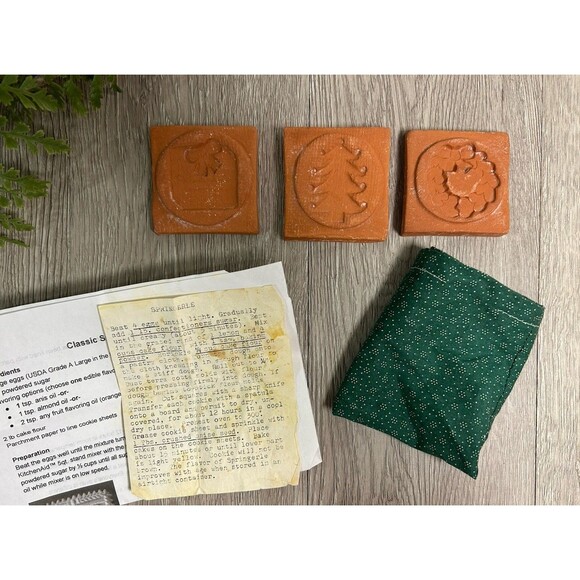 Set Of 3 Vintage Springerle Cookie Molds Christmas Ceramic Terra Cotta + Recipe - Picture 2 of 10